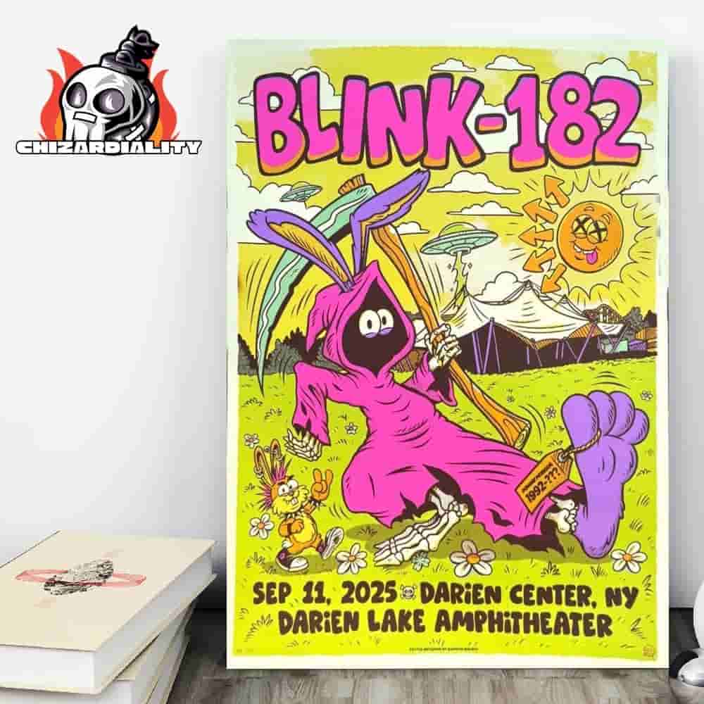 Blink-182 Event Poster For Show At Darien Lake Amphitheater Darien Center NY On September 11th 2025 Wall Decor Poster Canvas Blink-182 Event Poster For Show At Darien Lake Amphitheater Darien Center NY On September 11th 2025 Wall Decor Poster Canvas