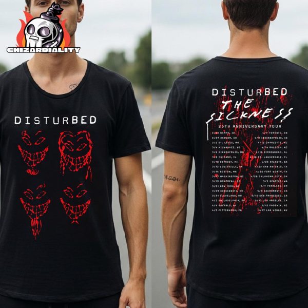 Disturbed 25 Years Anniversary The Sickness Faces Tour Merch Limited Two Sided Classic T-Shirt