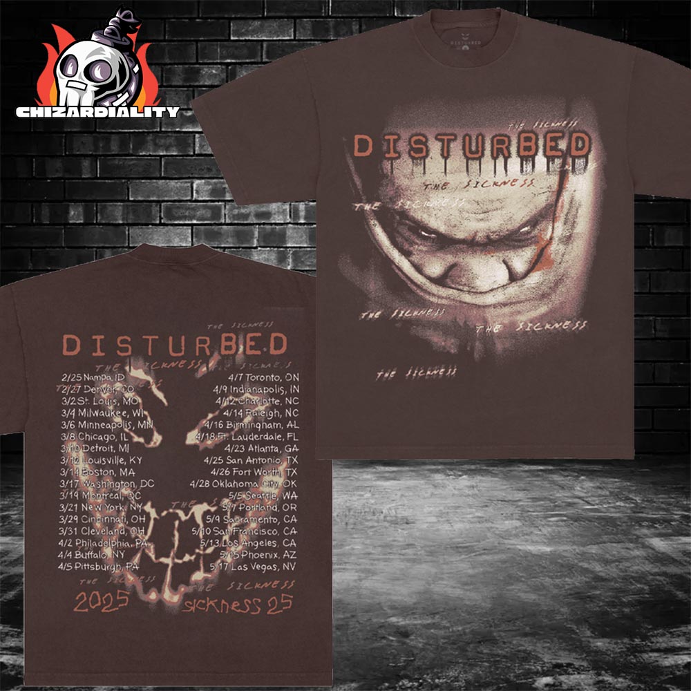 Disturbed Stupify The Sickness 25 Tour Tee Merch Limited Two Sided Classic T-Shirt Disturbed Stupify The Sickness 25 Tour Tee Merch Limited Two Sided Classic T-Shirt