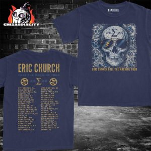 Eric Church Free The Machine Tour 2025 Navy Skull Tee Merch Limited Two Sided Classic T-Shirt