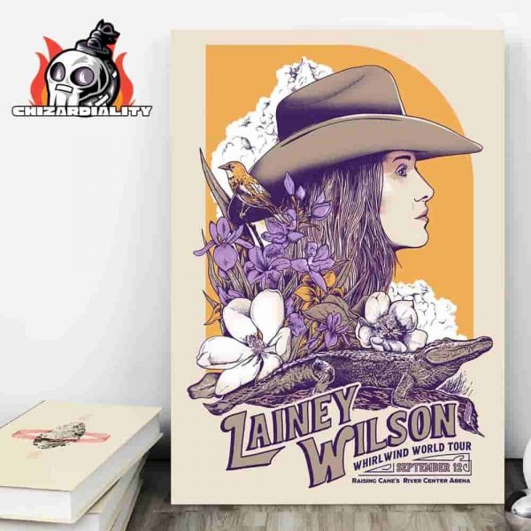 Lainey Wilson Whirldwind World Tour 2025 Night 2 Poster At Raising Cane River Center Arena On September 12th 2025 Wall Decor Poster Canvas