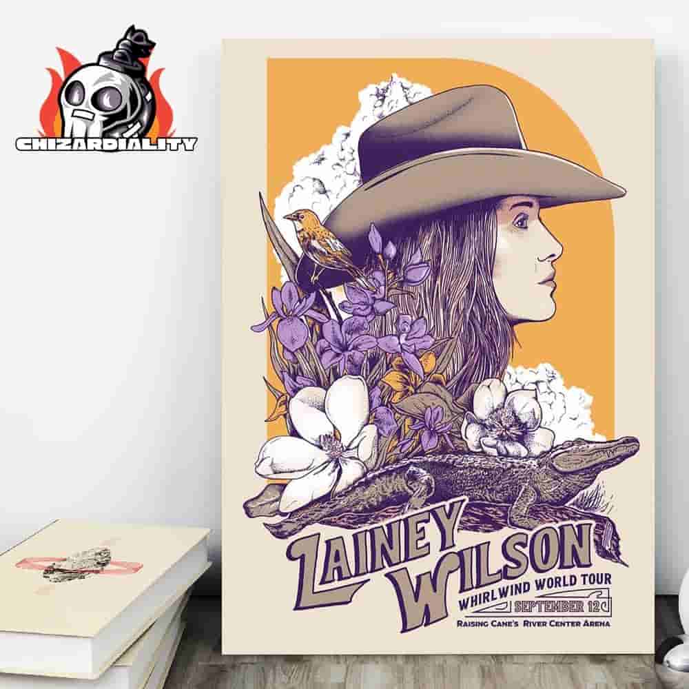 Lainey Wilson Whirldwind World Tour 2025 Night 2 Poster At Raising Cane River Center Arena On September 12th 2025 Wall Decor Poster Canvas Lainey Wilson Whirldwind World Tour 2025 Night 2 Poster At Raising Cane River Center Arena On September 12th 2025 Wall Decor Poster Canvas