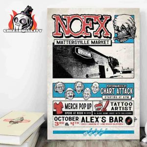 Nofx Event Poster Perfomances By Chart Attack At Alex’s Bar 2913 Anaheim St Long Beach California On October 3rd And 4th Wall Decor Poster Canvas