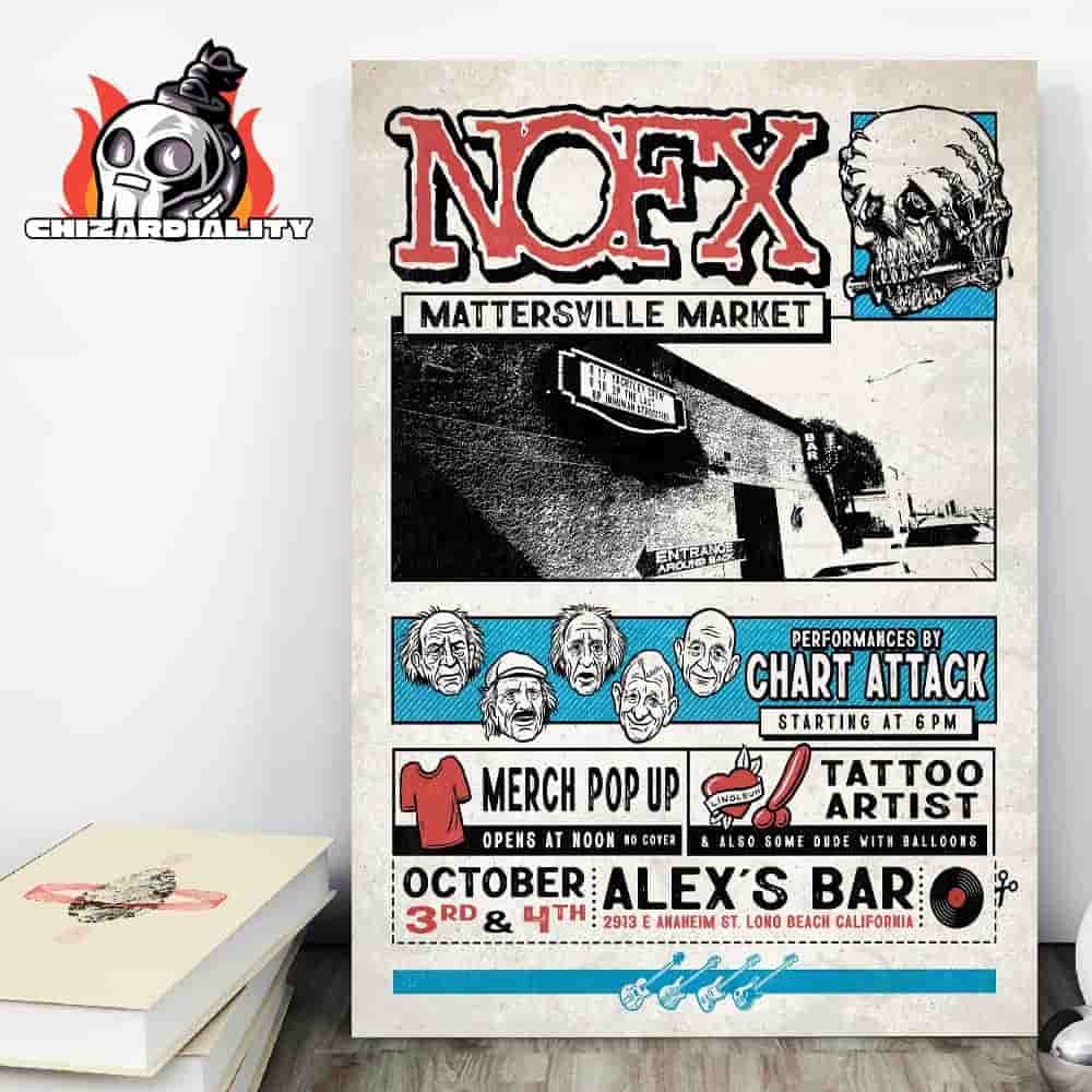 Nofx Event Poster Perfomances By Chart Attack At Alex's Bar 2913 Anaheim St Long Beach California On October 3rd And 4th Wall Decor Poster Canvas Nofx Event Poster Perfomances By Chart Attack At Alex's Bar 2913 Anaheim St Long Beach California On October 3rd And 4th Wall Decor Poster Canvas