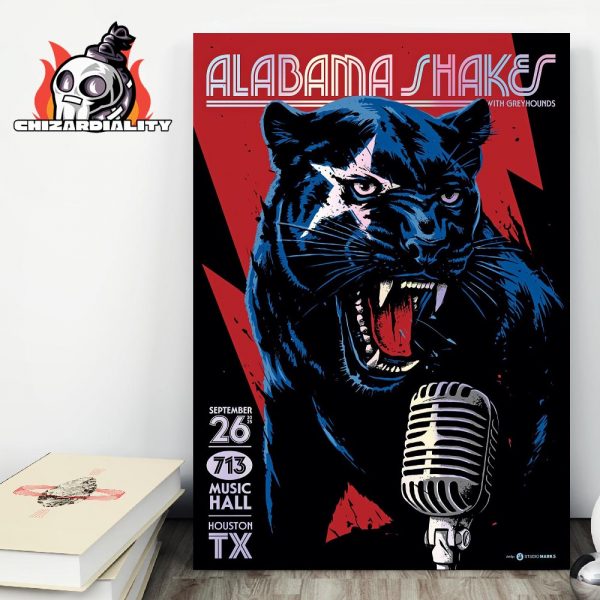 Alabama Shakes Red Edition Poster Show With Greyhounds At 713 Music Hall Houston TX On September 26th 2025 Wall Decor Poster Canvas