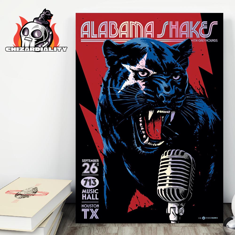 Alabama Shakes Red Edition Poster Show With Greyhounds At 713 Music Hall Houston TX On September 26th 2025 Wall Decor Poster Canvas Alabama Shakes Red Edition Poster Show With Greyhounds At 713 Music Hall Houston TX On September 26th 2025 Wall Decor Poster Canvas