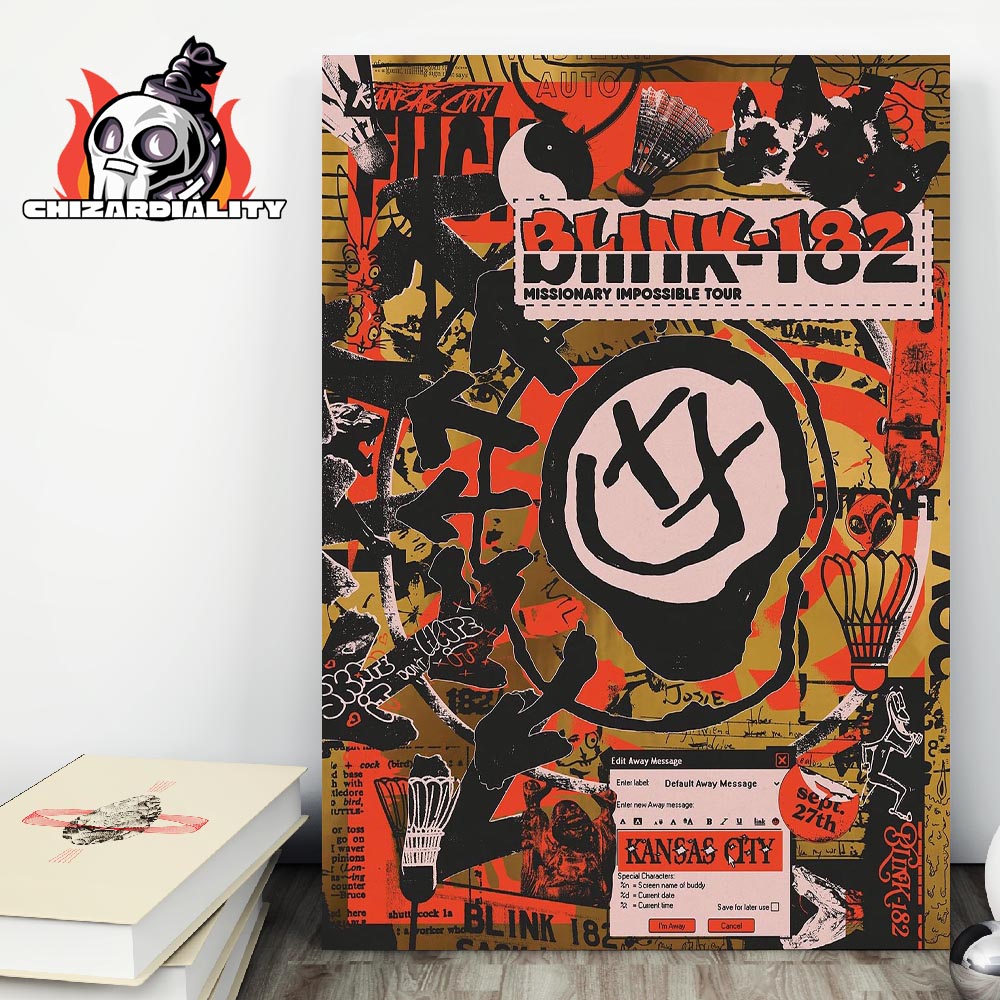 Blink 182 Missionary Impossible Tour Red Edition Poster At Kansas City MO On September 27th 2025 Wall Decor Poster Canvas Blink 182 Missionary Impossible Tour Red Edition Poster At Kansas City MO On September 27th 2025 Wall Decor Poster Canvas