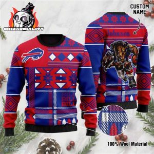 Buffalo Bills Custom Name Mascot Ugly Christmas Sweater Xmas Gift Buffalo Bills Ugly Sweater