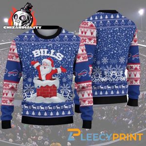 Buffalo Bills Funny Santa Claus In The Chimney Ugly Sweater Xmas Gift Buffalo Bills Ugly Sweater