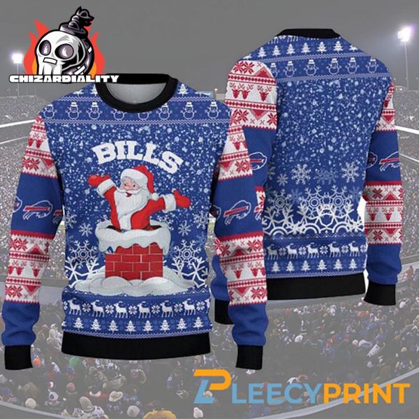 Buffalo Bills Funny Santa Claus In The Chimney Ugly Sweater Xmas Gift Buffalo Bills Ugly Sweater