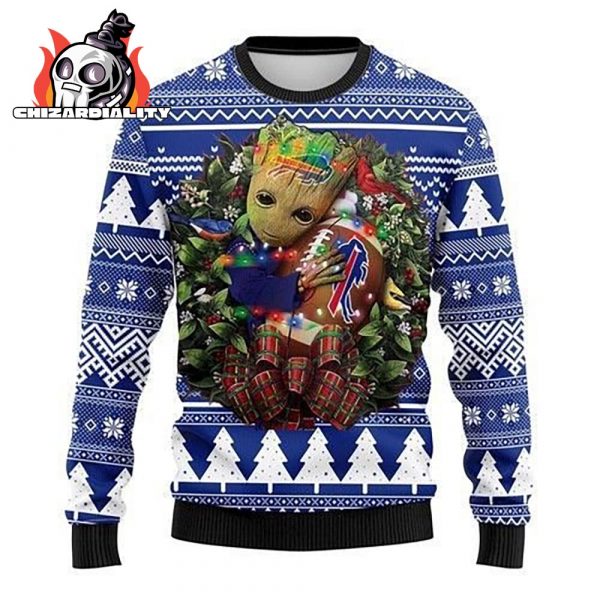 Buffalo Bills Groot Hug Football Christmas Wreath Ugly Sweater Xmas Gift Buffalo Bills Christmas Sweater