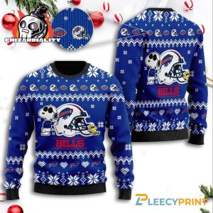 Buffalo Bills Helmet Snoopy Ugly Christmas Sweater Xmas Gift Buffalo Bills Christmas Sweater