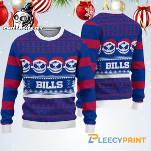 Buffalo Bills Jack Skellington Face Pattern Ugly Christmas Sweater Xmas Gift Buffalo Bills Ugly Sweater