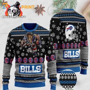 Buffalo Bills Mascot Full Print Black Ugly Christmas Sweater Xmas Gift Buffalo Bills Christmas Sweater