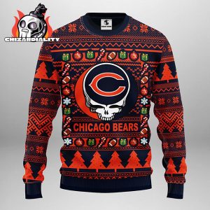 Chicago Bears Grateful Dead NFL Ugly Christmas Fleece Sweater Xmas Gift Chicago Bears Ugly Christmas Sweater