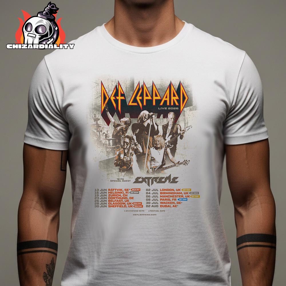 Def Leppard 2026 UK EU Tour Live 2026 With Extreme Band Kick Off At Paris On July 8th 2025 Classic T-Shirt Def Leppard 2026 UK EU Tour Live 2026 With Extreme Band Kick Off At Paris On July 8th 2025 Classic T-Shirt