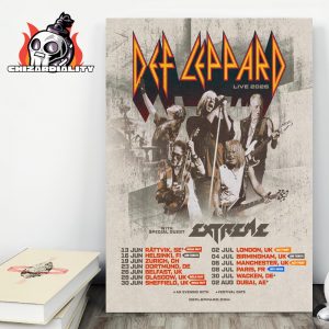 Def Leppard 2026 UK EU Tour Live 2026 With Extreme Band Kick Off At Paris On July 8th 2025 Wall Decor Poster Canvas