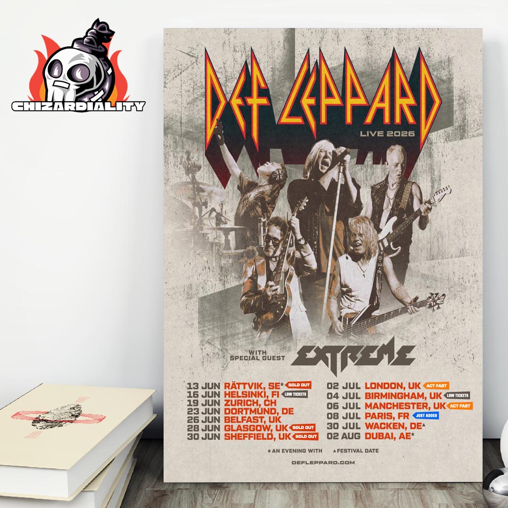 Def Leppard 2026 UK EU Tour Live 2026 With Extreme Band Kick Off At Paris On July 8th 2025 Wall Decor Poster Canvas Def Leppard 2026 UK EU Tour Live 2026 With Extreme Band Kick Off At Paris On July 8th 2025 Wall Decor Poster Canvas