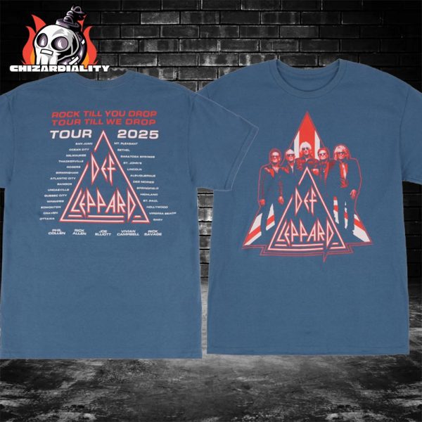 Def Leppard Rock Til You Drop 2025 Tour Date Tee Merch Two Sided Classic T-Shirt