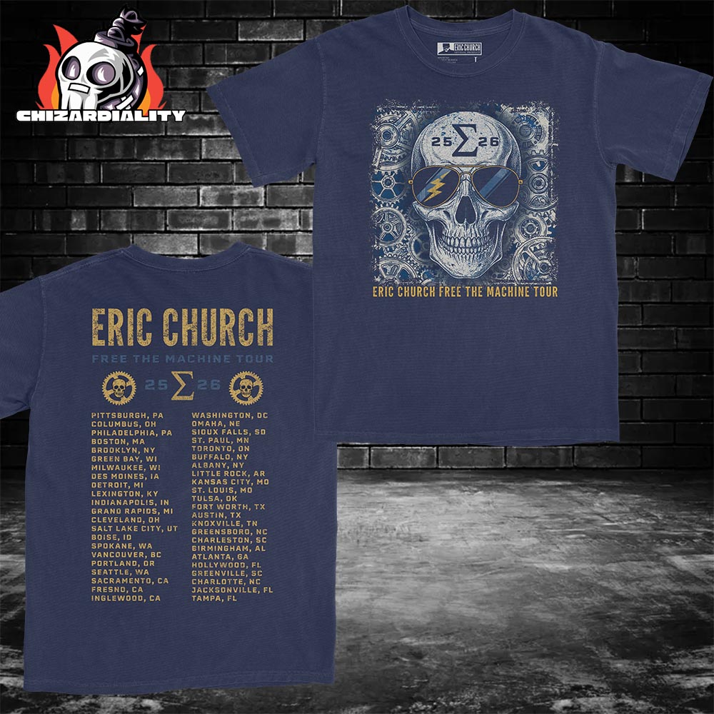 Eric Church Free The Machine Tour 2025 Navy Skull Tee Merch Two Sided Classic T-Shirt Eric Church Free The Machine Tour 2025 Navy Skull Tee Merch Two Sided Classic T-Shirt