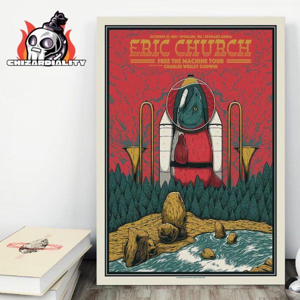 Eric Church Free The Machine Tour 2025 Web Edition Poster At Spokane Arena Spokane WA On October 25th 2025 Wall Decor Poster Canvas