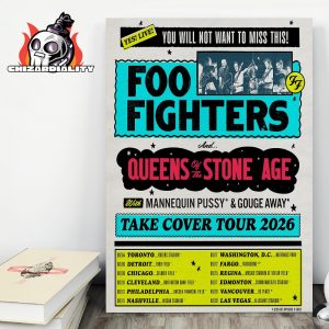 Foo Fighters And Queen Of The Stone Age Take Cover Tour 2026 Wall Decor Poster Canvas Foo Fighters And Queen Of The Stone Age Take Cover Tour 2026 Wall Decor Poster Canvas