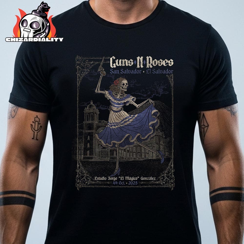 Gun N Roses Tour 2025 Poster At Estadio Jorge El Magico Gonzalez San Salvador El Savador On October 4th 2025 Classic T-Shirt Gun N Roses Tour 2025 Poster At Estadio Jorge El Magico Gonzalez San Salvador El Savador On October 4th 2025 Classic T-Shirt