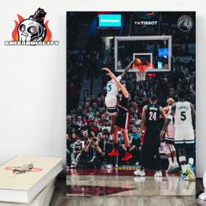 Jaden McDaniels Minnesota Timberwolves Poster Dunk On His Head NBA Opening Night Versus Portland Trail Blazers Home Decor Poster Canvas