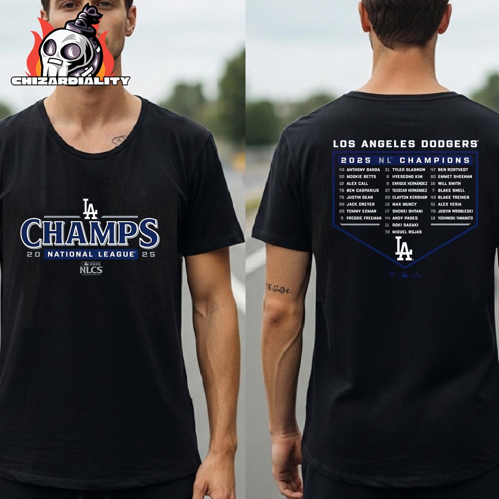 Los Angeles Dodgers 2025 National League Champions Bloop Single Roster Two Sided Classic T-Shirt Los Angeles Dodgers 2025 National League Champions Bloop Single Roster Two Sided Classic T-Shirt