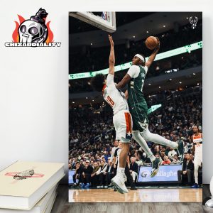 Myles Turner Posterize Dunk In First Match For Milwaukee Bucks NBA Opening Night Versus Washington Wizards Home Decor Poster Canvas