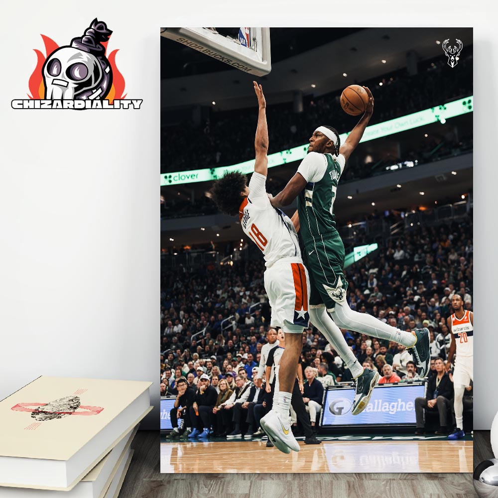 Myles Turner Posterize Dunk In First Match For Milwaukee Bucks NBA Opening Night Versus Washington Wizards Home Decor Poster Canvas Myles Turner Posterize Dunk In First Match For Milwaukee Bucks NBA Opening Night Versus Washington Wizards Home Decor Poster Canvas