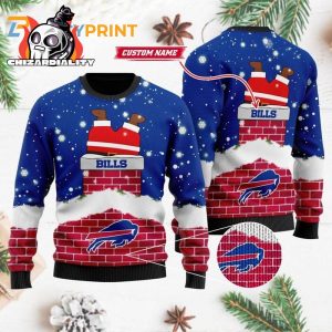 Personalized Buffalo Bills Funny Santa Claus In The Chimney Ugly Christmas Sweater