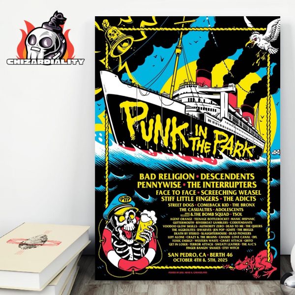 Punk In The Park Festival Line Up Artwork Poster At Berth 46 San Pedro CA On October 4th And 5th 2025 Wall Decor Poster Canvas